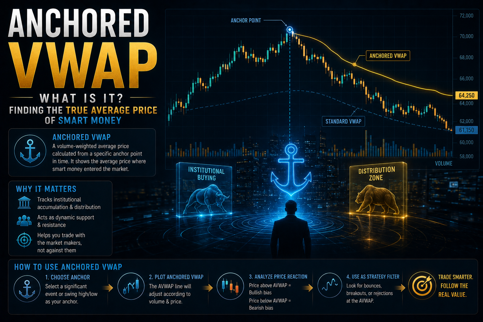 Anchored VWAP چیست؟ پیدا کردن میانگین قیمت واقعی بازیگران بزرگ بازار