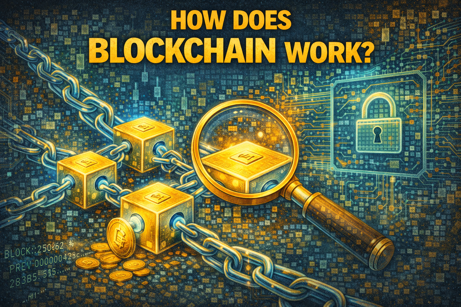 نمودار مفهومی ساختار بلاکچین و زنجیره بلوک‌ها