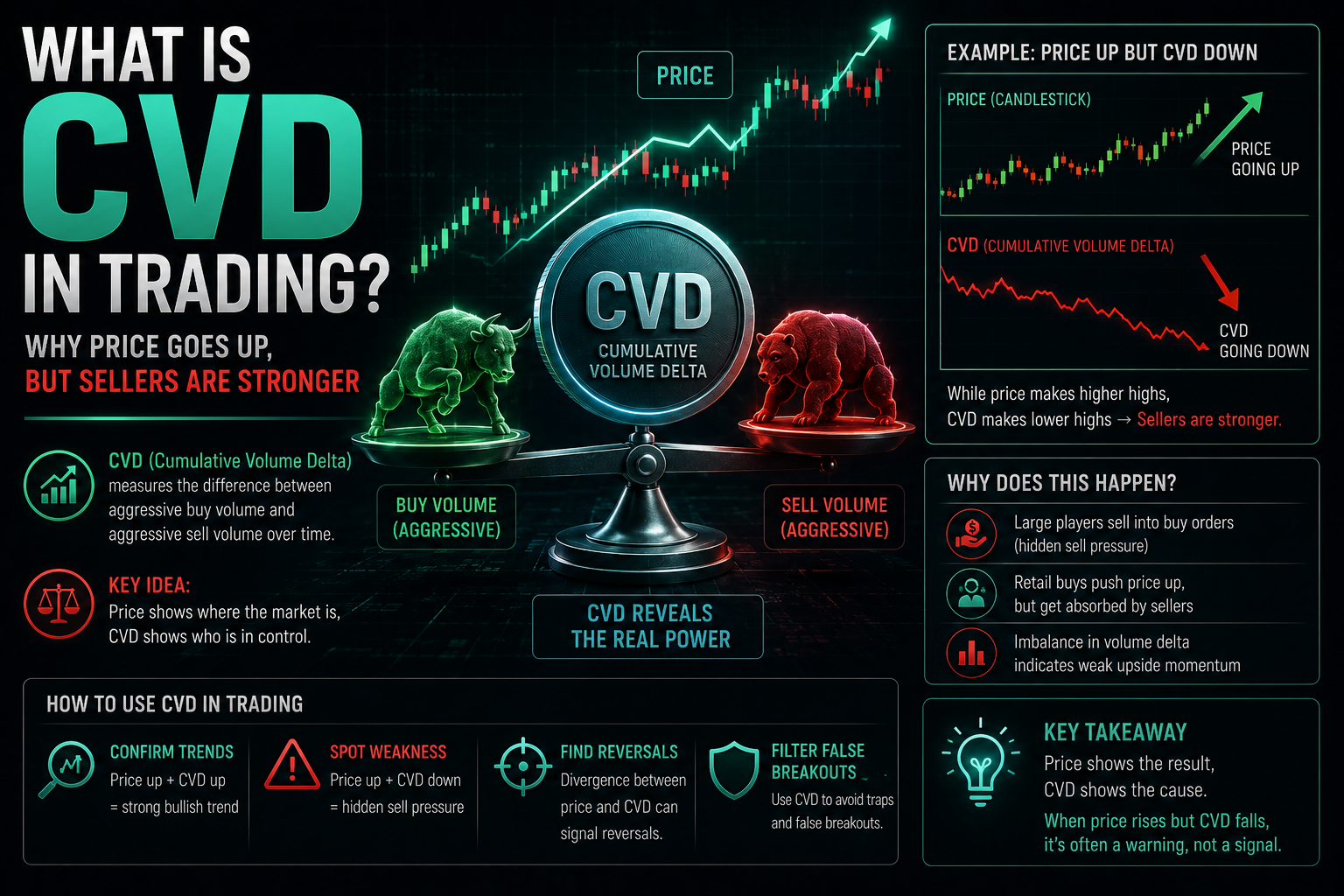 CVD در ترید چیست؟ چرا قیمت بالا می‌رود اما فروشندگان قوی‌ترند؟