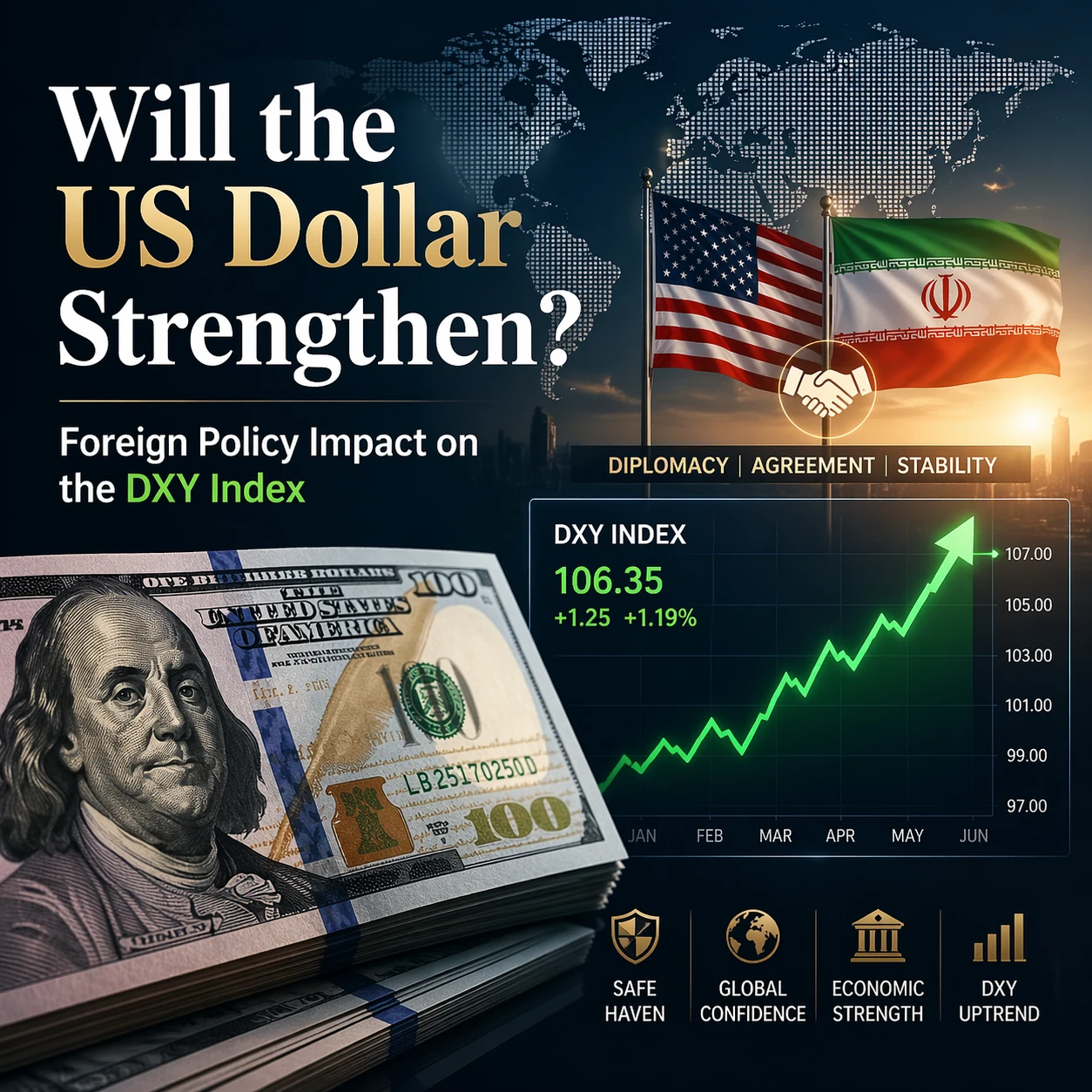 بررسی اثر سیاست خارجی بر شاخص DXY