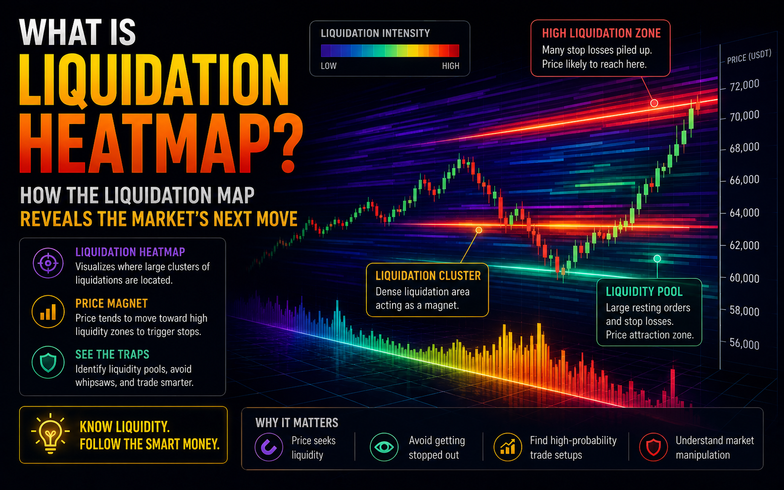 Liquidation Heatmap چیست؟ نقشه لیکوییدیشن چطور مسیر حرکت قیمت را لو می‌دهد؟