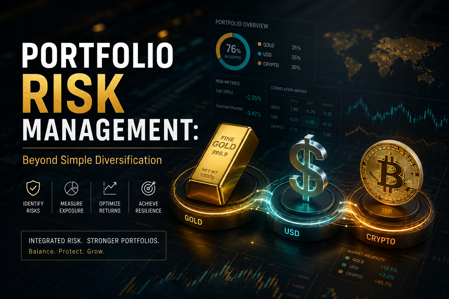 مدیریت ریسک در پرتفوی ترکیبی طلا، دلار و کریپتو