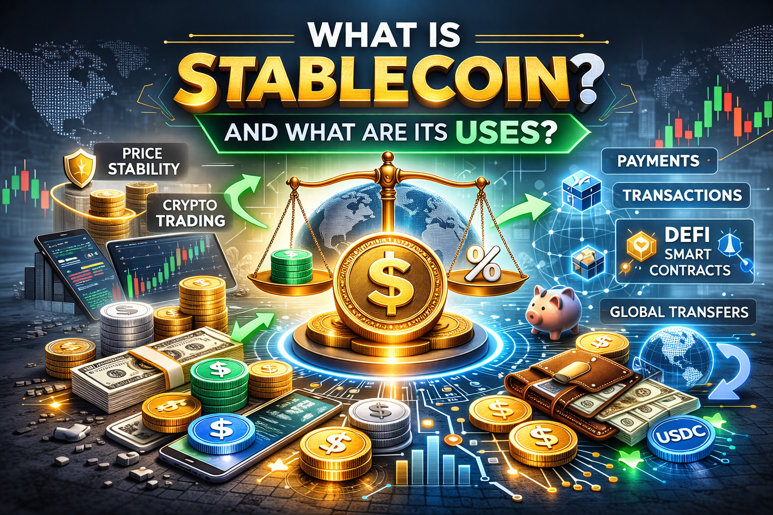 نمایی مفهومی از استیبل‌کوین‌ها و ثبات قیمت در بازار کریپتو