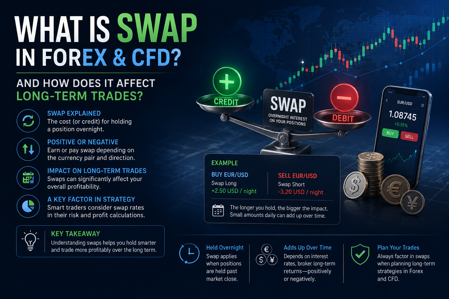 سوآپ (Swap) در فارکس و CFD چیست و چطور روی معاملات بلندمدت اثر می‌گذارد؟