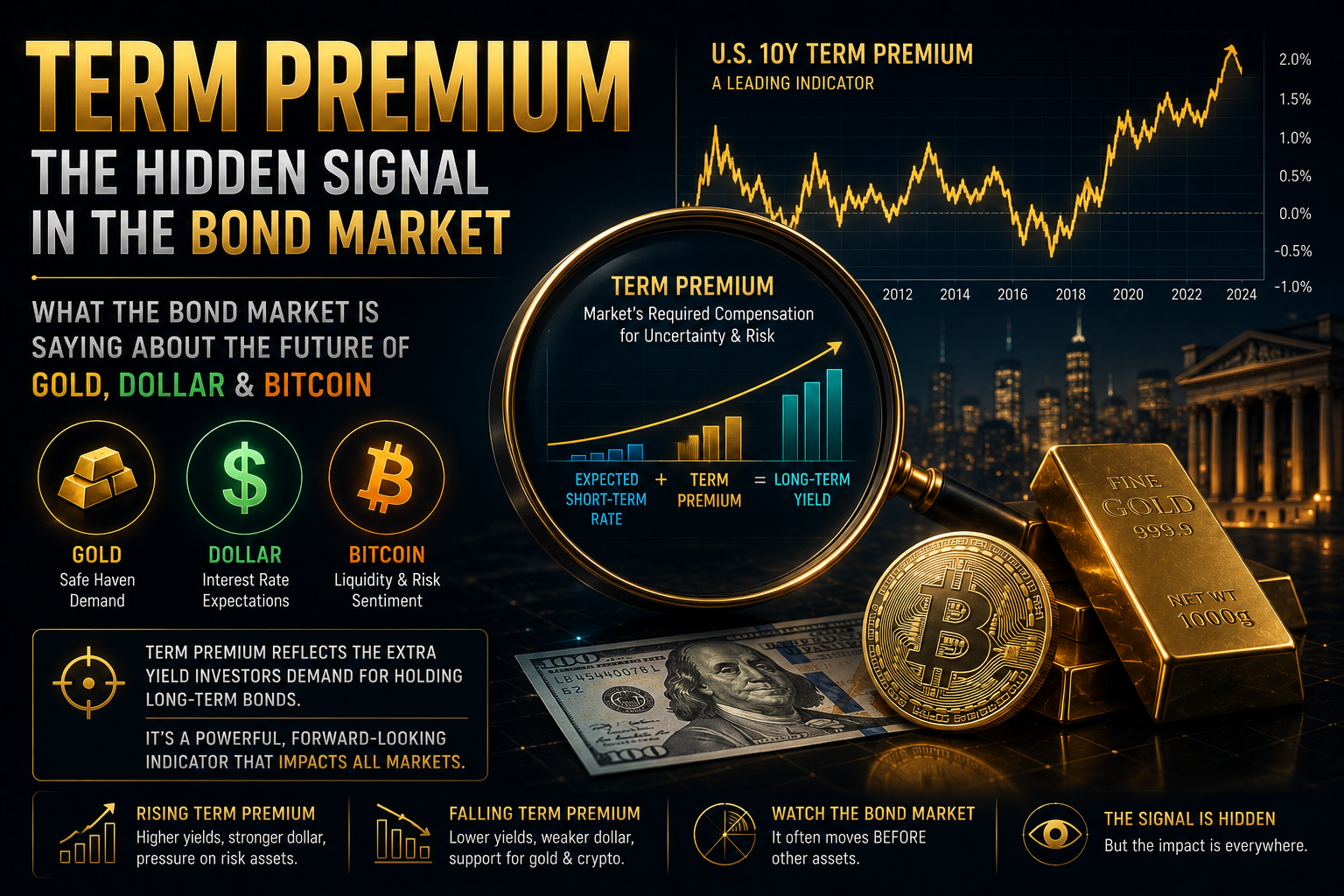 Term Premium چیست؟ سیگنال پنهان بازار اوراق برای طلا، دلار و بیت‌کوین